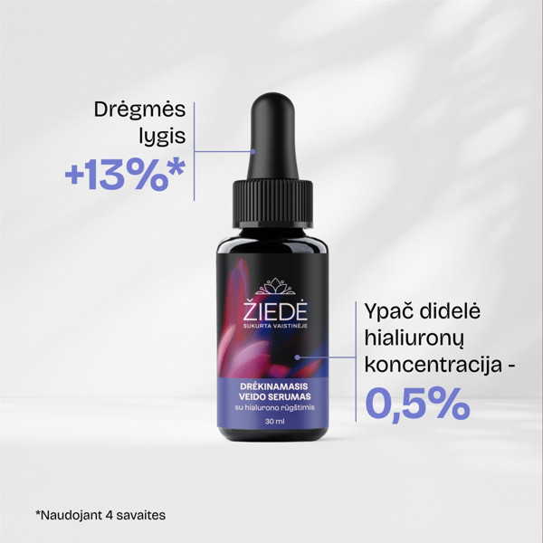 ŽIEDĖ, Drėkinamasis veido serumas su hialurono rūgštimis, 30 ml paveikslėlis