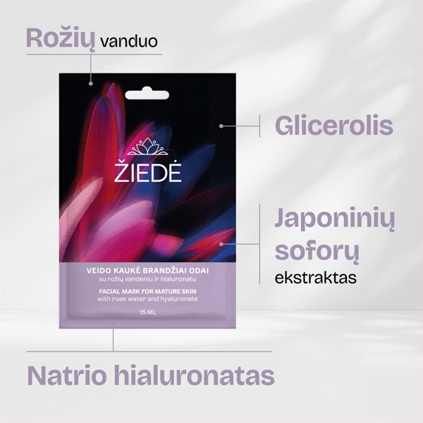 Žiedė veido kaukė brandžiai odai su rožių vandeniu ir hialuronatu, 15ml paveikslėlis Žiedė veido kaukė brandžiai odai su rožių vandeniu ir hialuronatu, 15ml paveikslėlis