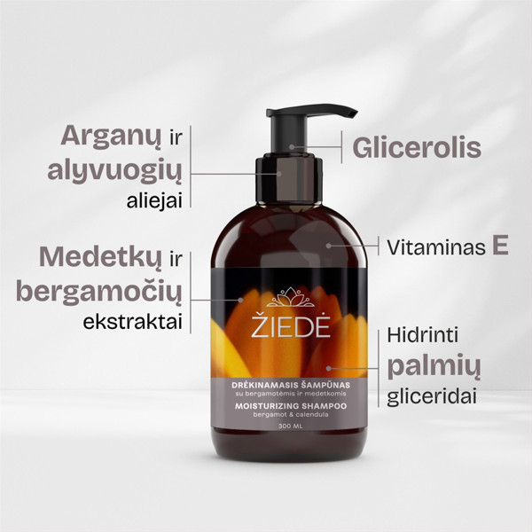 ŽIEDĖ, šampūnas drėk. su bergamotėmis ir medetkomis 300ml  paveikslėlis