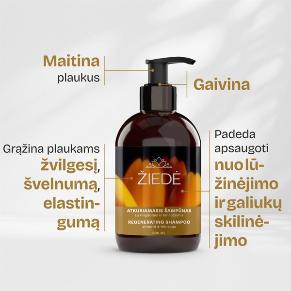 ŽIEDĖ, šampūnas atkuriamasis su migdolais ir kinrožėmis 300ml paveikslėlis