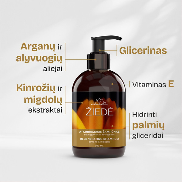 ŽIEDĖ, šampūnas atkuriamasis su migdolais ir kinrožėmis 300ml paveikslėlis