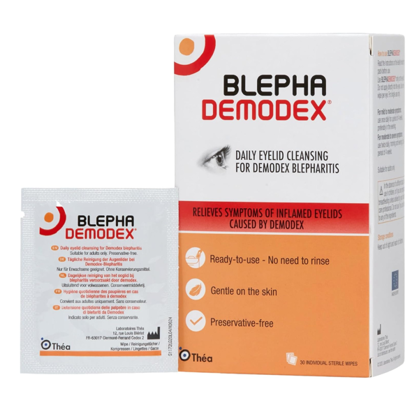 BLEPHADEMODEX, sterili servetėlė vokų higienai, sergant Demodex infekcija, 30 vienetų paveikslėlis