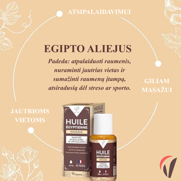 VITAVEA Egipto aliejus atpalaiduojančiam masažui, 50 ml. VITAVEA Egipto aliejus atpalaiduojančiam masažui, 50 ml.