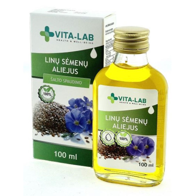 VITA LAB aliejus linų sėmenų 100% natūralus šalto spaudimo, 100 ml paveikslėlis