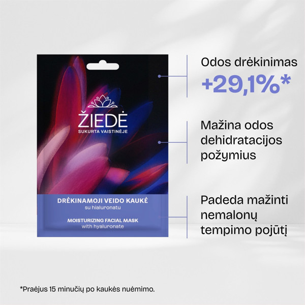 ŽIEDĖ, veido kaukė drėkinamoji su hialuronatu, 15ml paveikslėlis ŽIEDĖ, veido kaukė drėkinamoji su hialuronatu, 15ml paveikslėlis