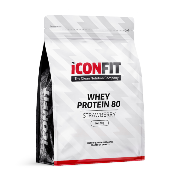 ICONFIT, WHEY PROTEIN 80, išrūgų baltymų koncentratas, braškių skonio, 1 kg, 1 vnt. paveikslėlis