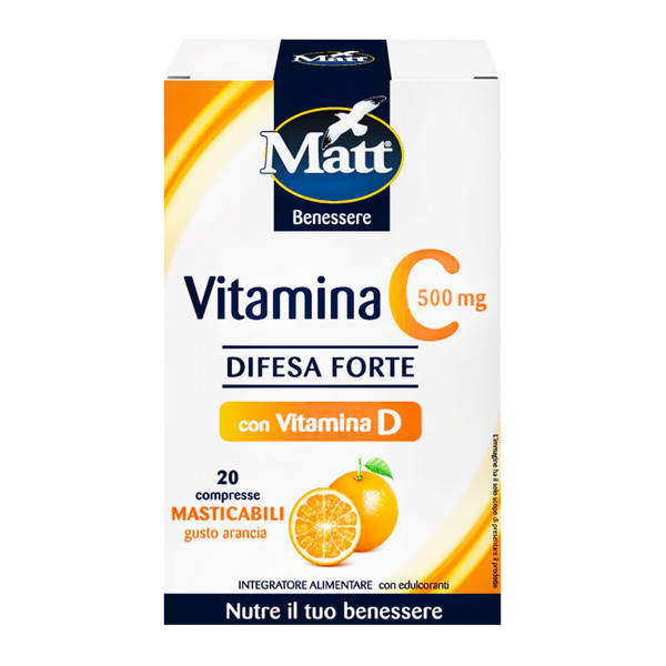 MATT Vitamina C 500 Difesa Forte, vitaminas C, 20 kramtomų tablečių