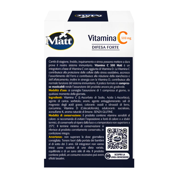 MATT Vitamina C 500 Difesa Forte, vitaminas C, 20 kramtomų tablečių
