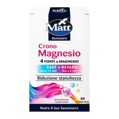 MATT Crono Magnesio, 4 magnio druskos su vitaminais B2, B6, D, 30 tablečių
