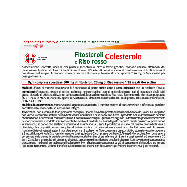 MATT DIVISIONE PHARMA Fitosteroli e Riso rosso Colesterolo, cholesterolio balansui, 40 tablečių