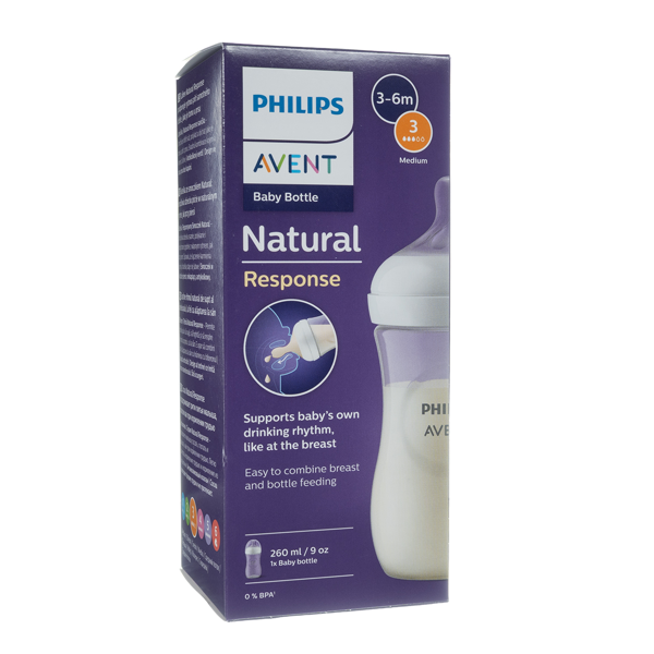 PHILIPS AVENT, buteliukas "Natural Response", su vidutinės tėkmės žinduku, SCY903/01, 260 ml paveikslėlis