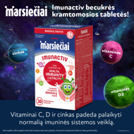 MARSIEČIAI IMUNACTIV, braškių skonio, 30 kramtomųjų tablečių paveikslėlis