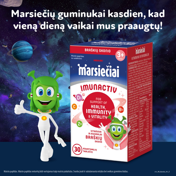 MARSIEČIAI IMUNACTIV, braškių skonio, 30 kramtomųjų tablečių paveikslėlis
