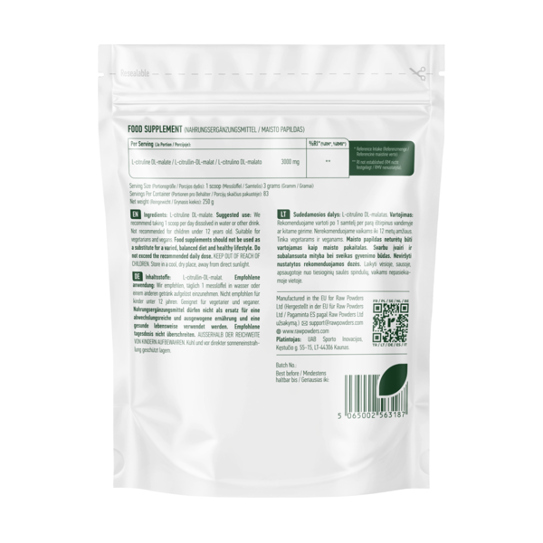 RAW POWDERS, CITRULINO malatas, milteliai, 250g paveikslėlis