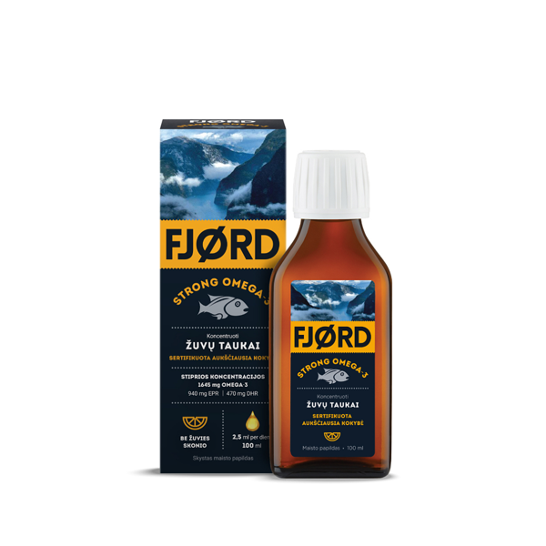FJORD STRONG OMEGA-3, žuvų taukai, 100 ml paveikslėlis FJORD STRONG OMEGA-3, žuvų taukai, 100 ml paveikslėlis