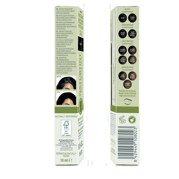 NATURTINT, Laikinas greitas spalvos atnaujinimas plaukų šaknims ir antakiams BLACK, 10 ml