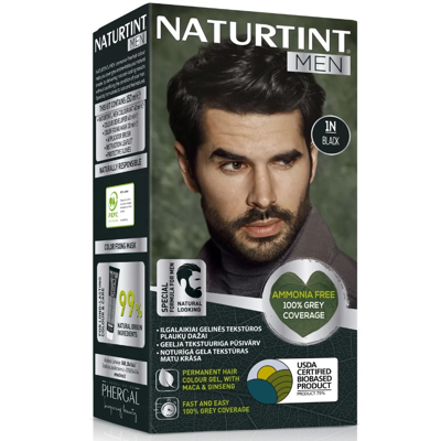 NATURTINT,  Ilgalaikiai plaukų dažai be amoniako vyrams 1N BLACK, 150 ml