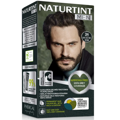 NATURTINT, Ilgalaikiai plaukų dažai be amoniako vyrams 3N DARK CHESTNUT BROWN, 150 ml