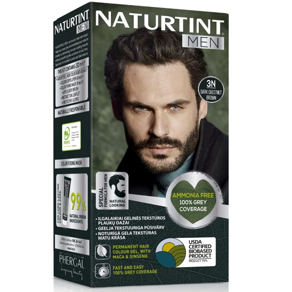 NATURTINT, Ilgalaikiai plaukų dažai be amoniako vyrams 3N DARK CHESTNUT BROWN, 150 ml NATURTINT, Ilgalaikiai plaukų dažai be amoniako vyrams 3N DARK CHESTNUT BROWN, 150 ml