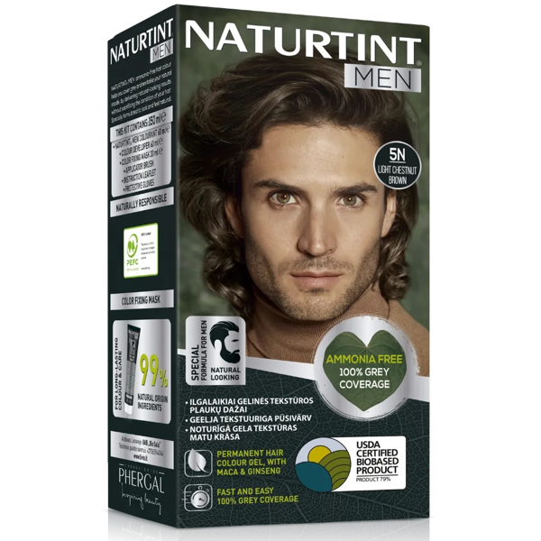 NATURTINT, Ilgalaikiai plaukų dažai be amoniako vyrams 5N LIGHT CHESTNUT BROWN, 150 ml NATURTINT, Ilgalaikiai plaukų dažai be amoniako vyrams 5N LIGHT CHESTNUT BROWN, 150 ml