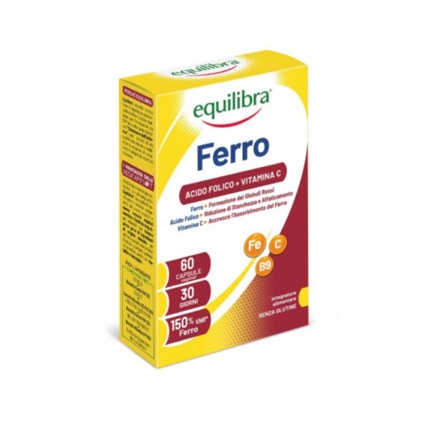 EQUILIBRA Geležis Plus su vitaminu C ir folio rūgštimi, 60 veganiškų kapsulių paveikslėlis