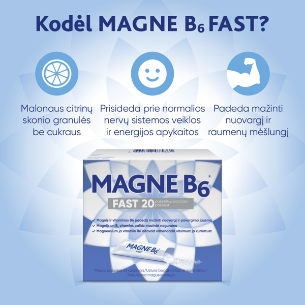 MAGNE B6 FAST, vienadoziai paketėliai, 20 vnt. paveikslėlis
