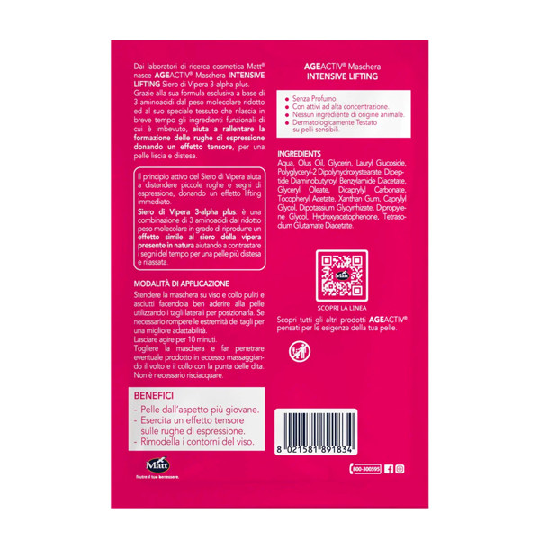 MATT AgeActiv Intensive Lifting vienkartinė kaukė veidui, 1 vnt.
