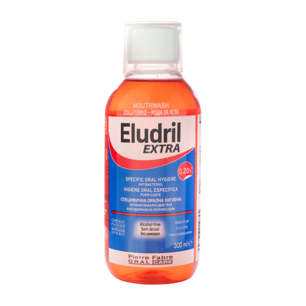 ELUDRIL EXTRA, burnos skalavimo skystis su 0,20% chlorheksidino, 300ml, 1 vnt. paveikslėlis ELUDRIL EXTRA, burnos skalavimo skystis su 0,20% chlorheksidino, 300ml, 1 vnt. paveikslėlis