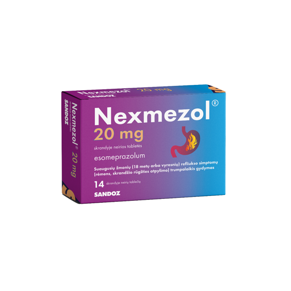 NEXMEZOL, 20 mg, skrandyje neirios tabletės, N14  paveikslėlis