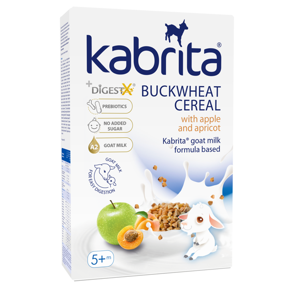 Kabrita® grikių košė su obuoliais, abrikosais, ir ožkos pieno mišiniu, kūdikiams nuo 5 mėn, 180g
