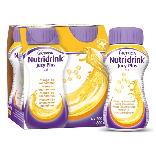 NUTRIDRINK JUCY PLUS, mangų ir ananasų skonio, 4x200ml, 4 vnt. paveikslėlis