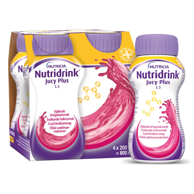 NUTRIDRINK JUCY PLUS, gaivinantis aviečių skonis, 4x200ml, 4 vnt. paveikslėlis