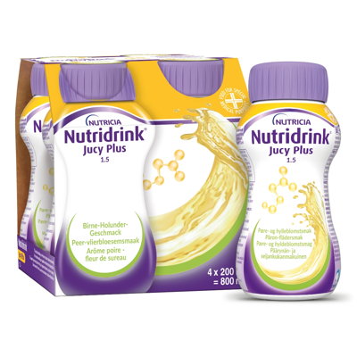 NUTRIDRINK JUCY PLUS, kriaušės ir šeivamedžio žiedų skonio, 4x200ml, 4 vnt. paveikslėlis