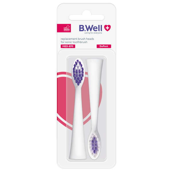 Dantų šepetėlio B.Well PRO-850 valymo galvutės, Balta, 2vnt