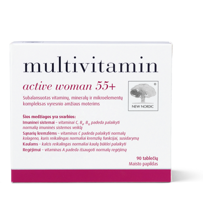 NEW NORDIC MULTIVITAMIN ACTIVE WOMAN 55+, multivitaminai moterims, 90 tablečių paveikslėlis