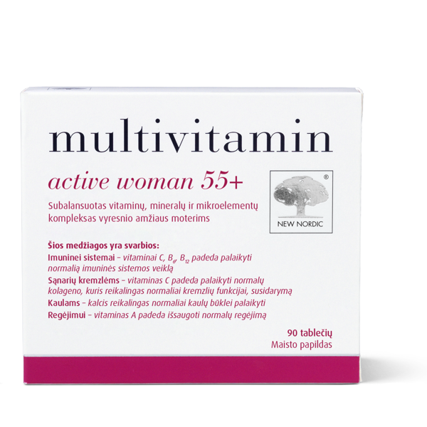 NEW NORDIC MULTIVITAMIN ACTIVE WOMAN 55+, multivitaminai moterims, 90 tablečių paveikslėlis