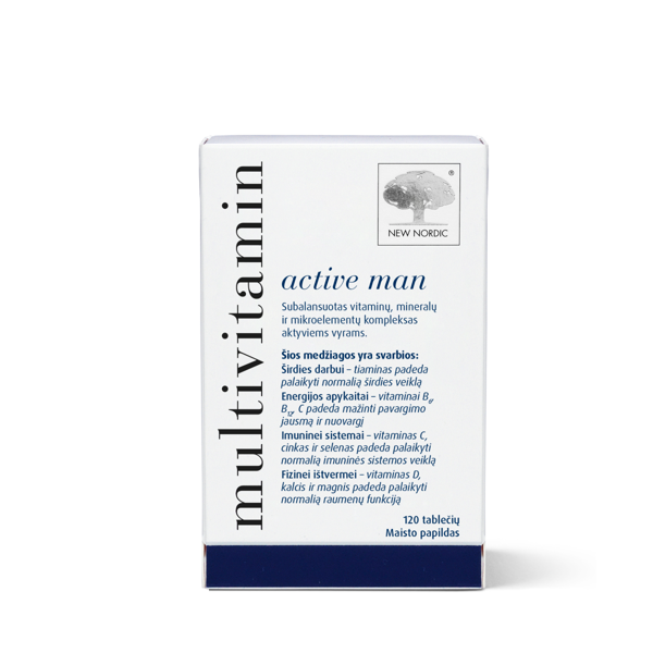 NEW NORDIC MULTIVITAMIN ACTIVE MAN, multivitaminai vyrams, 120 tablečių paveikslėlis