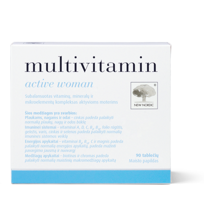 NEW NORDIC MULTIVITAMIN ACTIVE WOMAN, multivitaminai moterims, 90 tablečių paveikslėlis