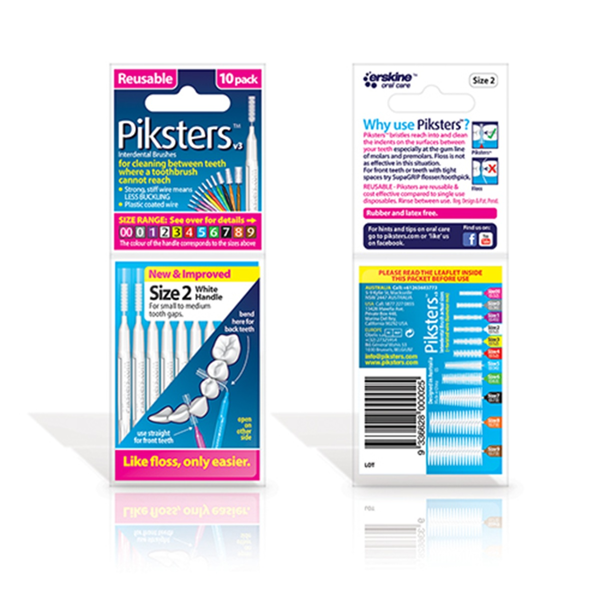 PIKSTERS, tarpdančių šepetėlių pakuotė, dydis 2, balti, 10 vnt. paveikslėlis