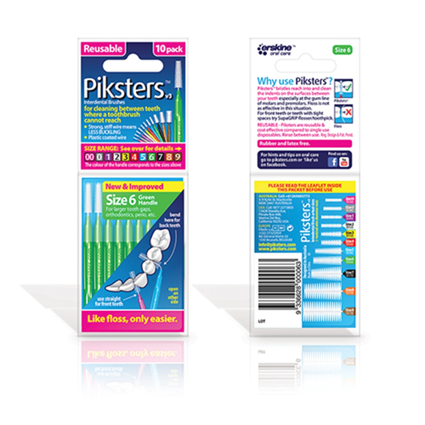 PIKSTERS, tarpdančių šepetėlių pakuotė, dydis 6, žali, 10 vnt. paveikslėlis