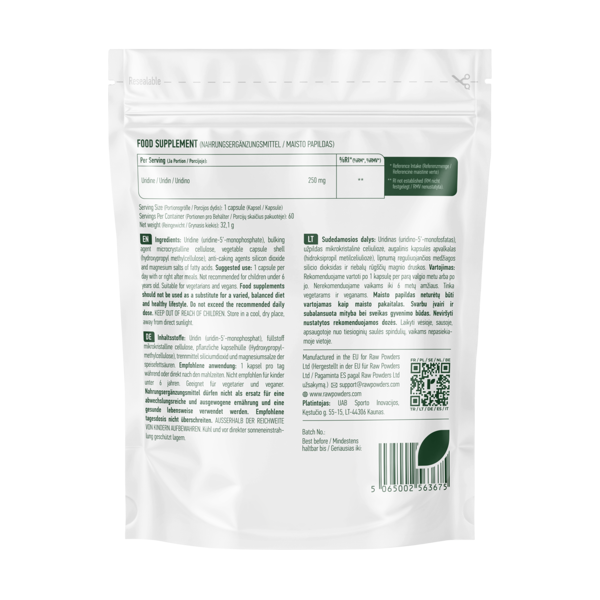 RAW POWDERS URIDINAS 250 mg 60 kapsulių