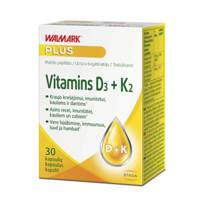 WALMARK VITAMINAI D3 + K2, 30 kapsulių  paveikslėlis