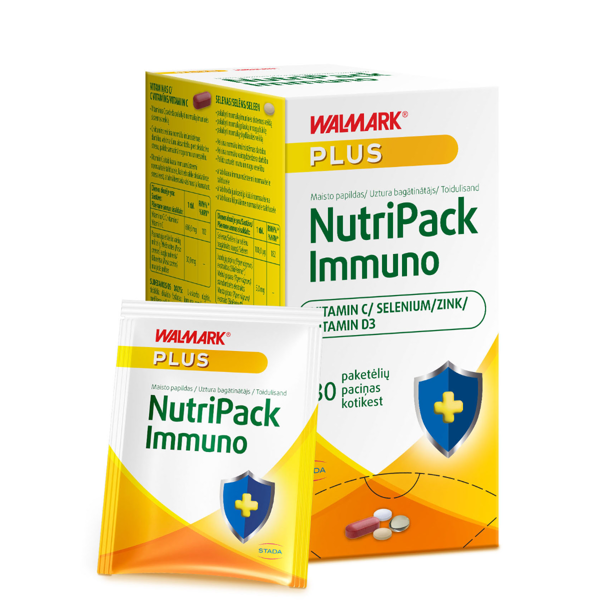 WALMARK NUTRIPACK IMMUNO, Imunitetui - vitaminas D, C, Cinkas, Selenas, 30 paketėlių paveikslėlis