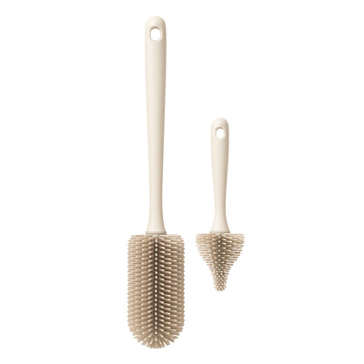 Mother-K Silikoniniai buteliukų ir gertuvių plovimo šepetėliai, Cream