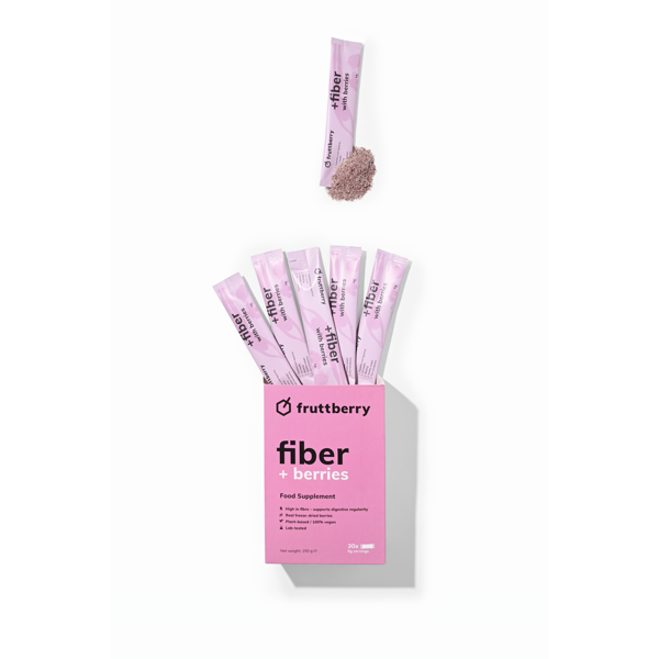 Fruttberry + fiber skaidulų mišinys su uogomis, 30vnt porcijų (150g) Fruttberry + fiber skaidulų mišinys su uogomis, 30vnt porcijų (150g)