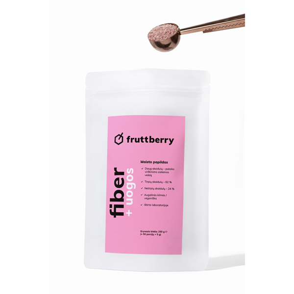 Fruttberry + fiber skaidulų mišinys su uogomis, milteliai, 250g Fruttberry + fiber skaidulų mišinys su uogomis, milteliai, 250g