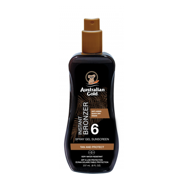 AUSTRALIAN GOLD apsauginis purškiamas pienelis nuo saulės su bronzantais SPF 6, 237ml