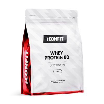 ICONFIT, WHEY PROTEIN 80, išrūgų baltymų koncentratas, braškių skonio, 1 kg, 1 vnt. paveikslėlis
