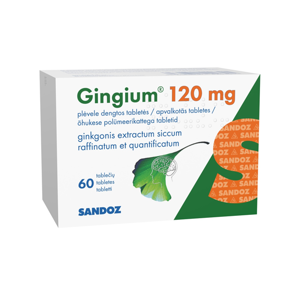 GINGIUM, 120 mg, plėvele dengtos tabletės, N60  paveikslėlis