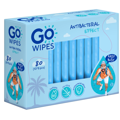 GOWIPES, MINI TRAVEL, drėgnos servetėlės su antibakt.pov&D-pant, 80 vnt. paveikslėlis